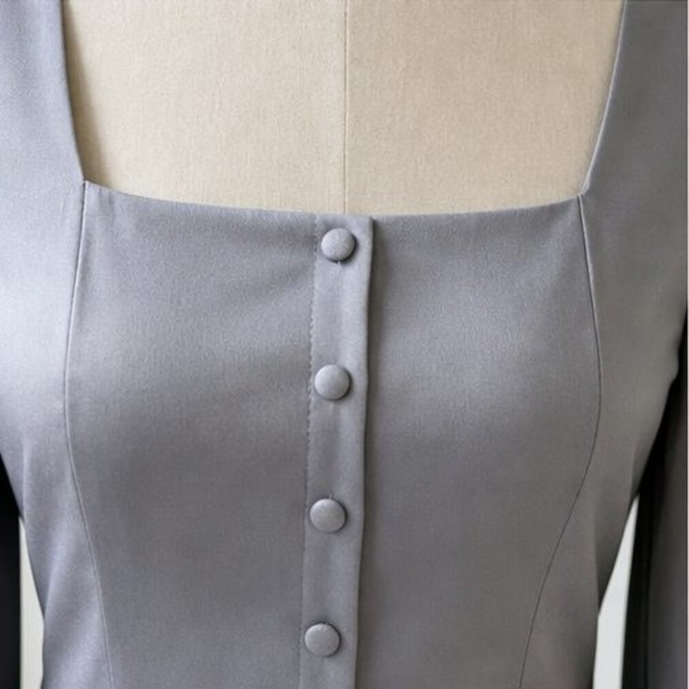 Gray Button Blouse - Picture 4 of 6